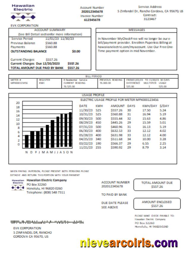 Hawaiian Electric utility business bill
